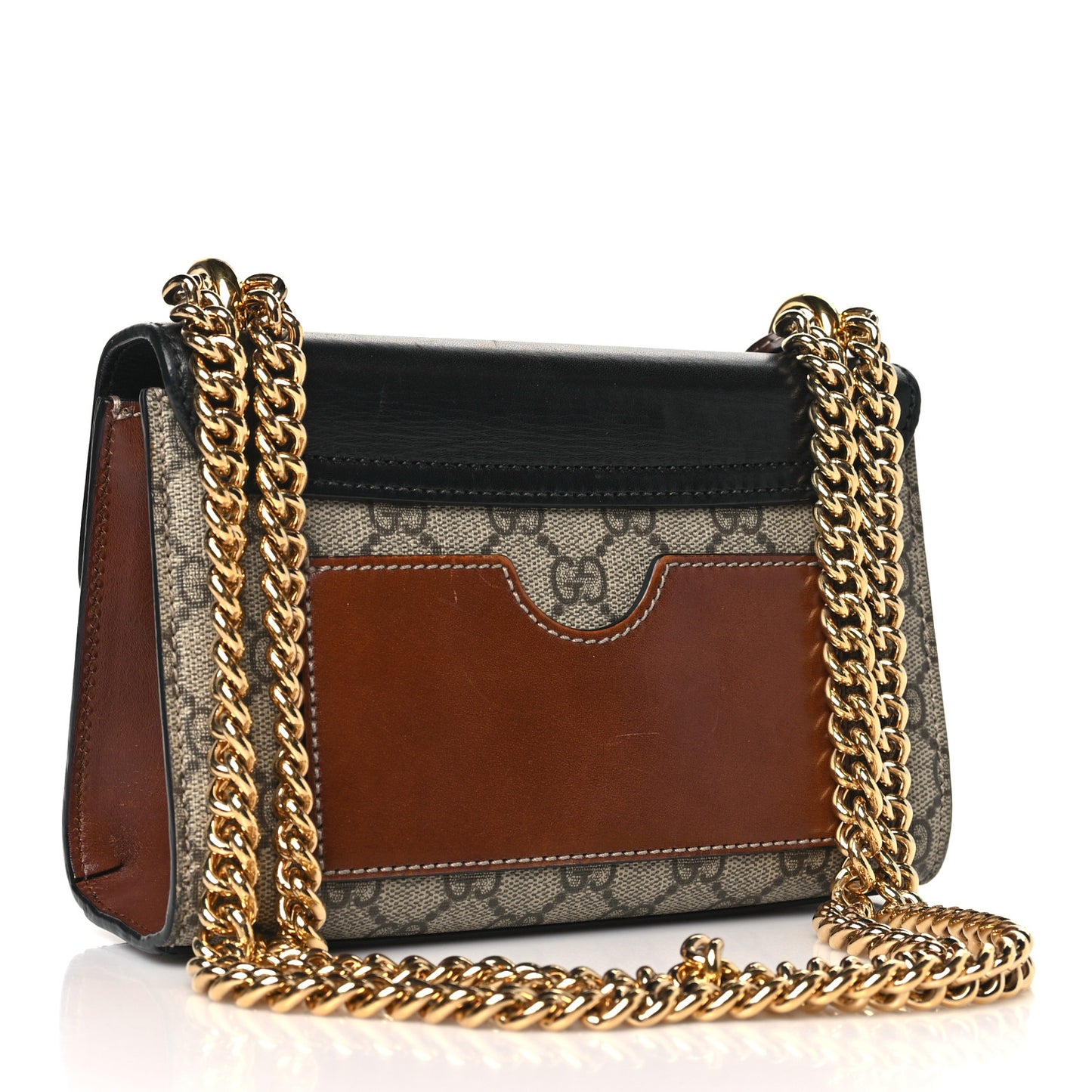 GG Supreme Monogram Calfskin Small Padlock Shoulder Bag Beige Black Cuir