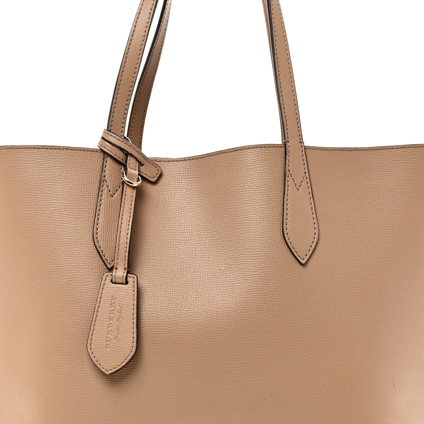 Grainy Calfskin Haymarket Check Medium Reversible Tote Mid Camel