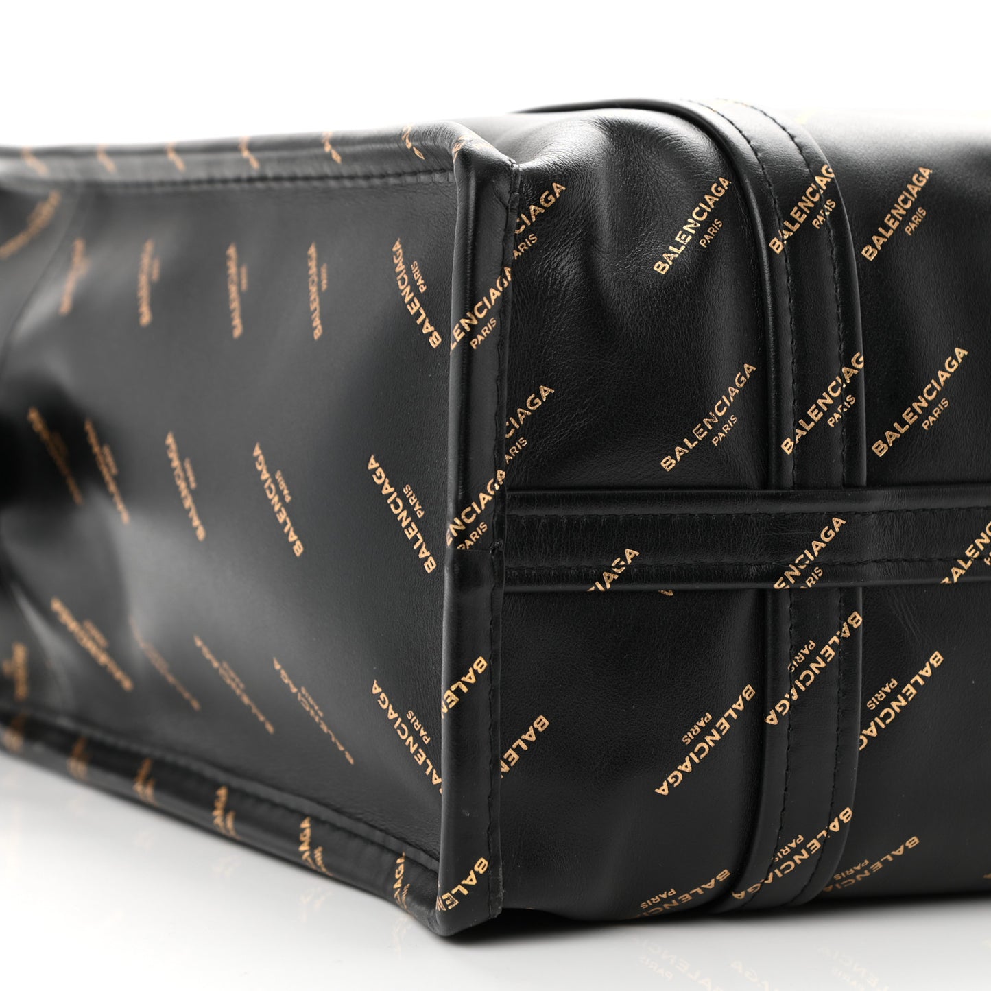 Calfskin Allover Logo Small Bazar Shopper Tote Black Gold