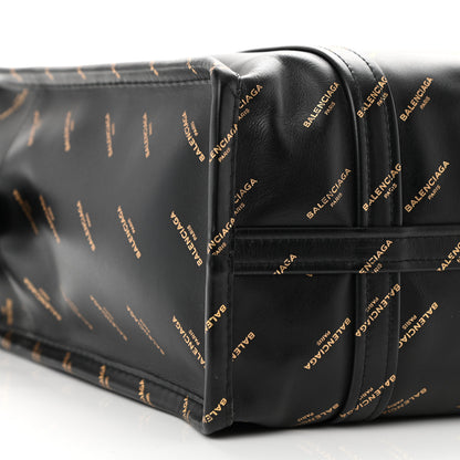 Balenciaga Calfskin Allover Logo Small Bazar Shopper Tote Black Gold 9 of 10
