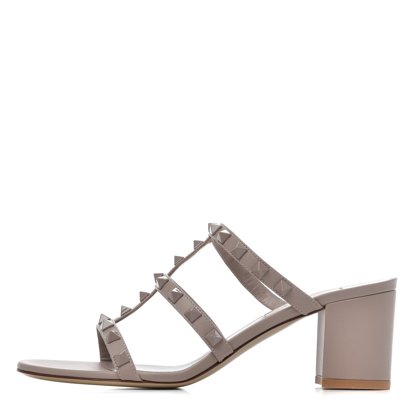 Calfskin Rockstud 60mm Caged Slide Sandals 37.5 Poudre