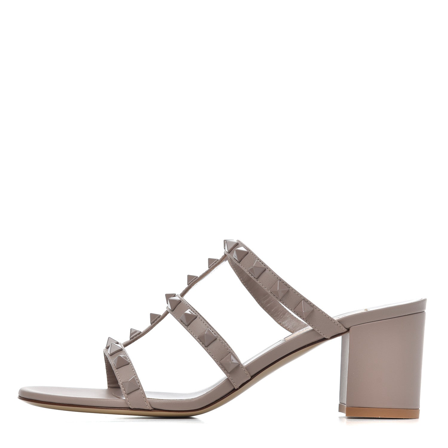 Valentino Garavani Calfskin Rockstud 60mm Caged Slide Sandals 37.5 Poudre 1 of 10