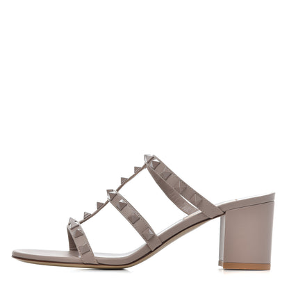 Valentino Garavani Calfskin Rockstud 60mm Caged Slide Sandals 37.5 Poudre 1 of 10