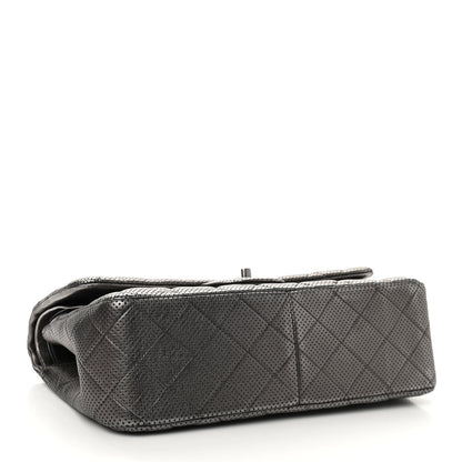 Chanel Metallic Perforated Lambskin Quilted Jumbo Double Flap Dark Silver 4 of 11