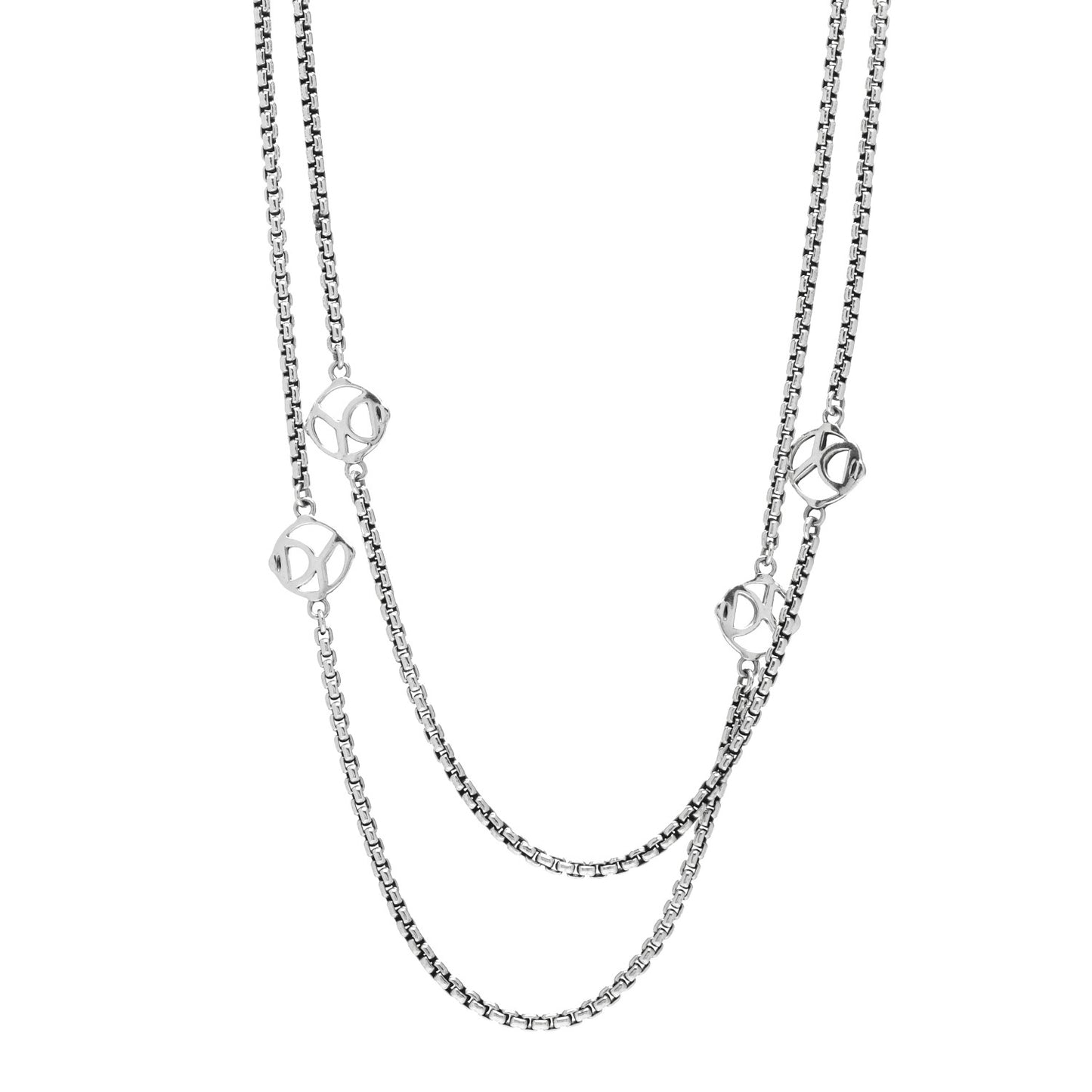 Sterling Silver Logo Station Necklace 46"