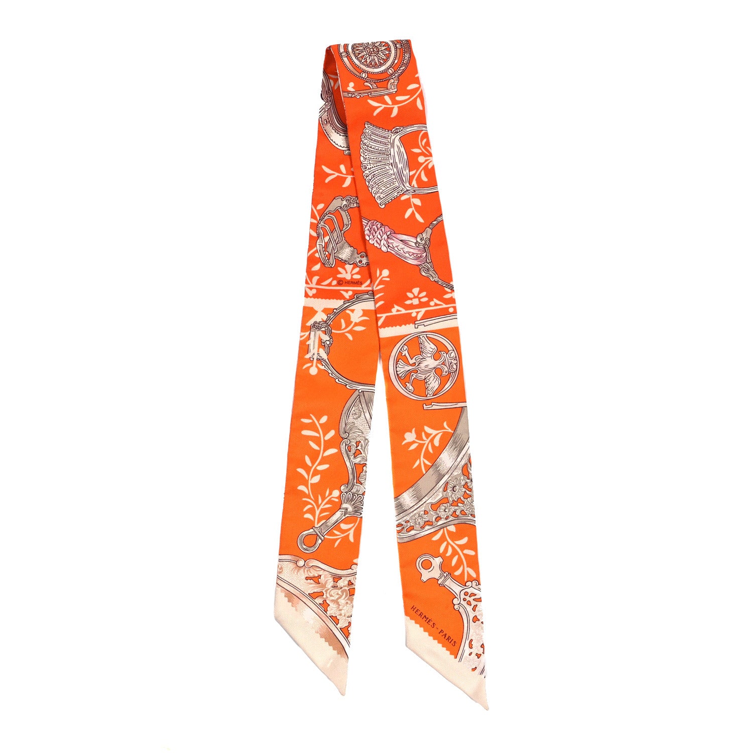 Hermes Silk Etriers Remix Twilly Orange Creme Beige 2 of 4