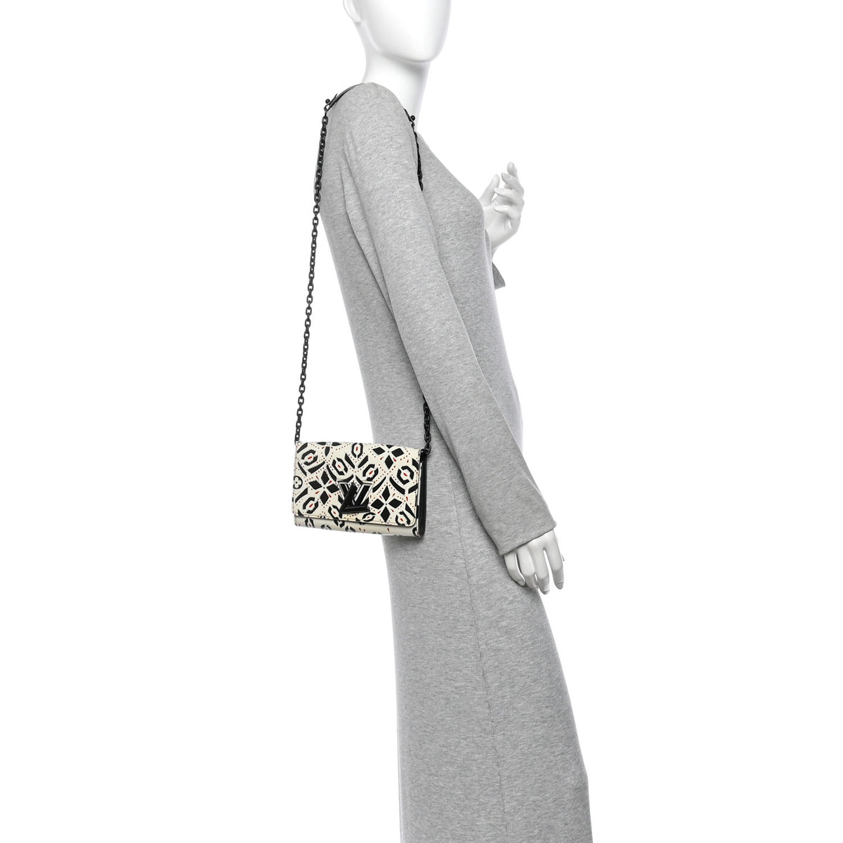 Louis Vuitton Calfskin Graphic Print Twist Chain Wallet White Black White Black 2 of 9