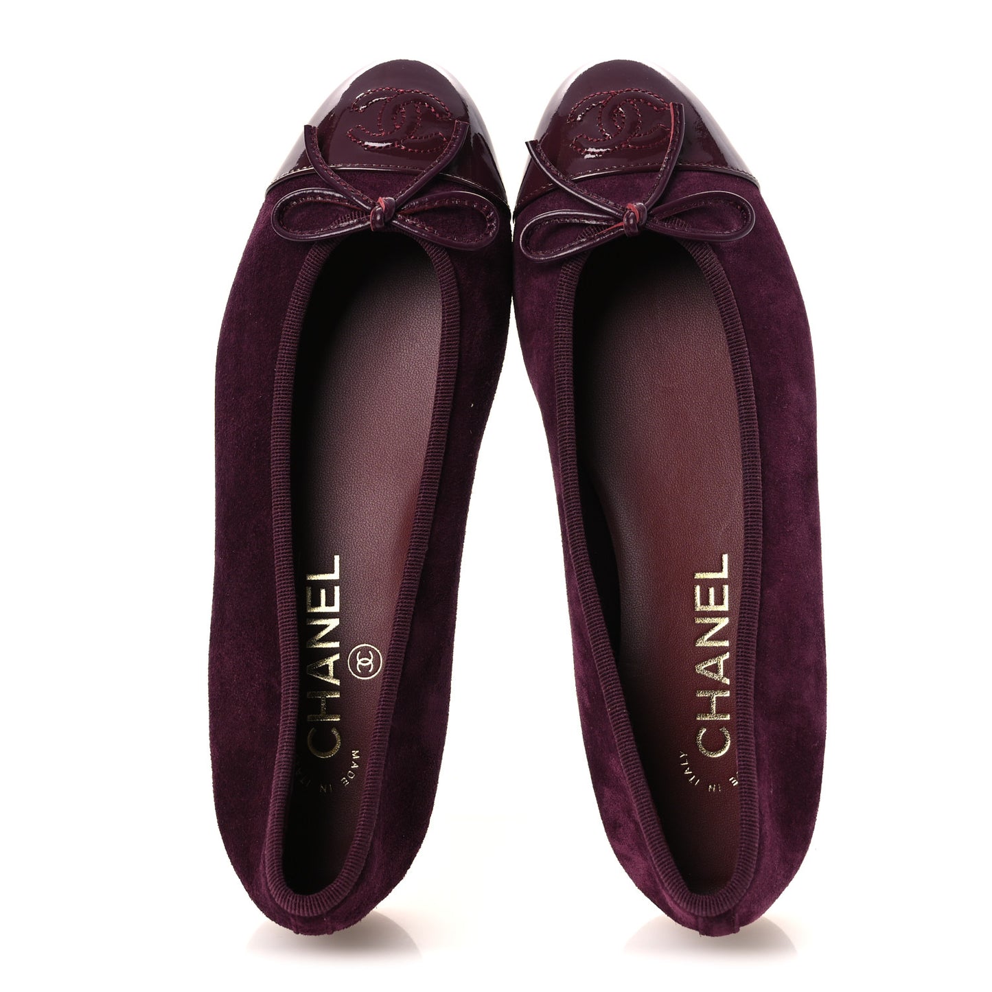 Suede Calfskin Patent Cap Toe CC Ballerina Flats 36 Burgundy