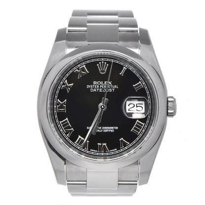 Rolex Stainless Steel 36mm Oyster Perpetual Datejust Watch Black Roman 16220 1 of 8