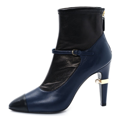 Chanel Lambskin Booties 39 Black Navy 1 of 9