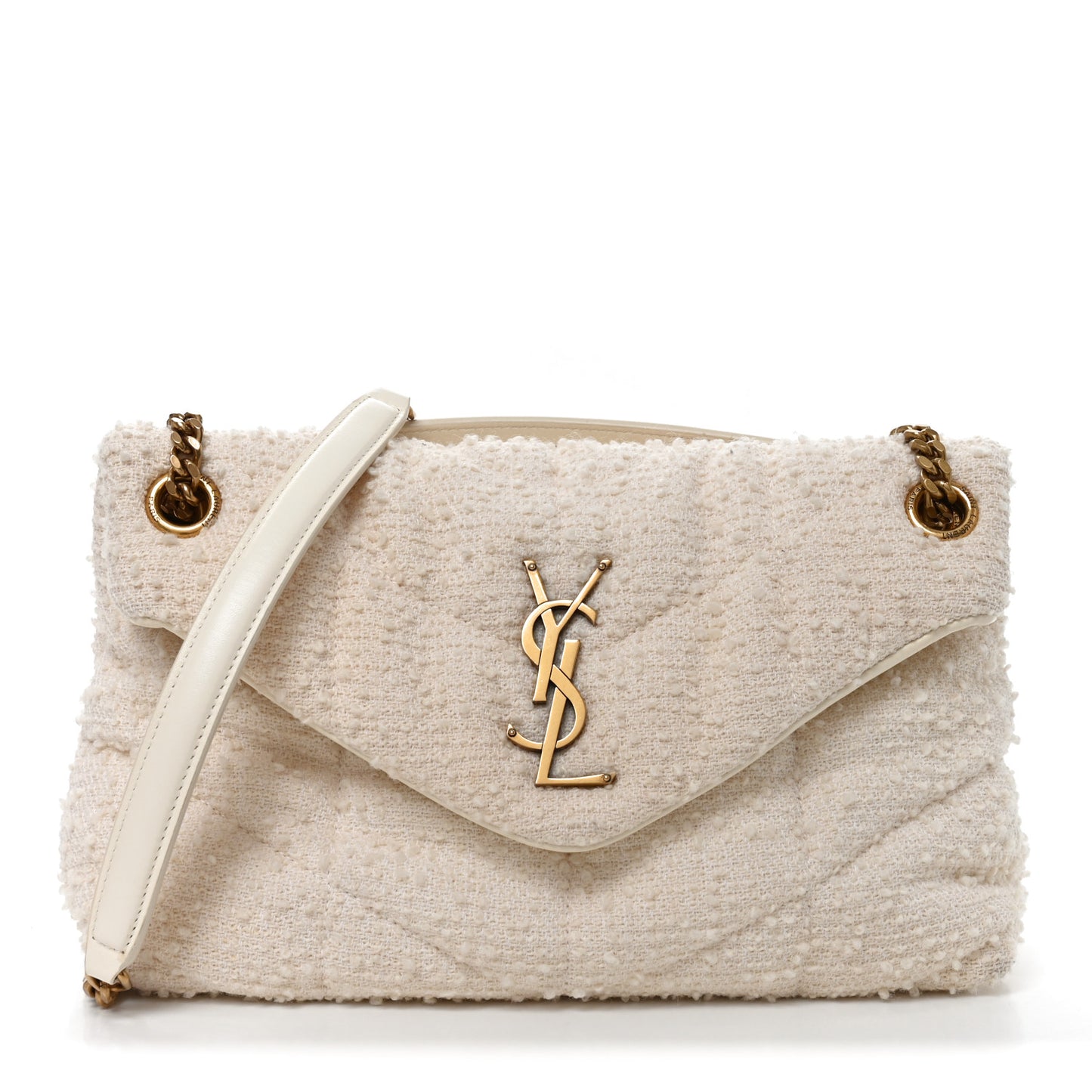 Boucle Tweed Quilted Small Loulou Puffer Monogram Chain Satchel Crema Soft