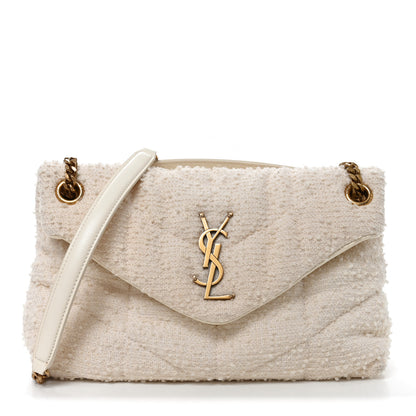 Saint Laurent Boucle Tweed Quilted Small Loulou Puffer Monogram Chain Satchel Crema Soft 1 of 10