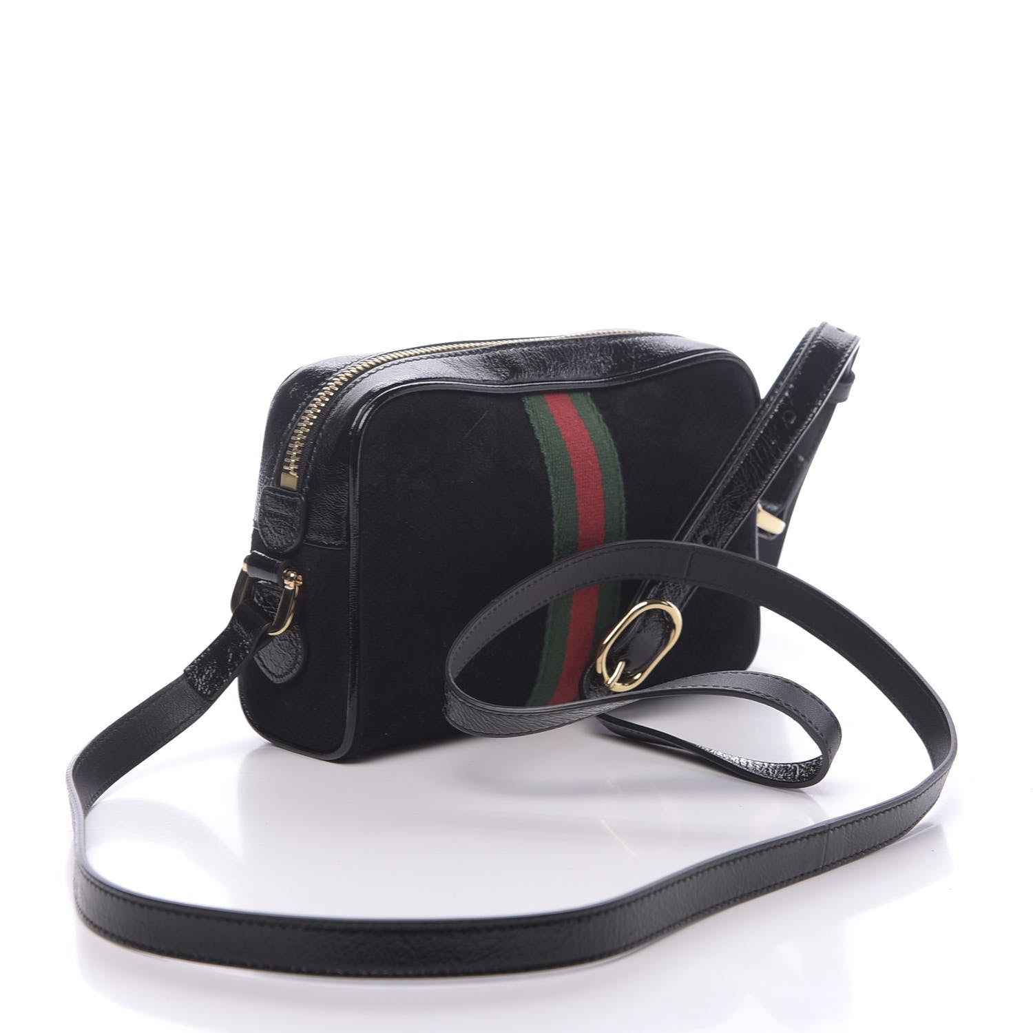 Gucci Suede Patent Web Mini Ophidia Shoulder Bag Black 3 of 10