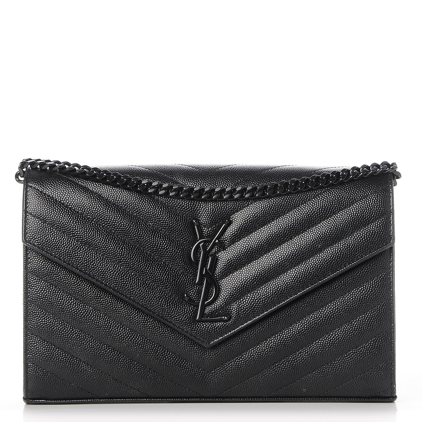 Grain De Poudre Matelasse Chevron Monogram Chain Wallet Black