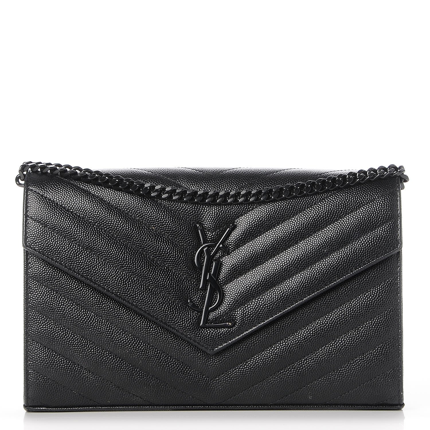 Saint Laurent Grain De Poudre Matelasse Chevron Monogram Chain Wallet Black 1 of 8