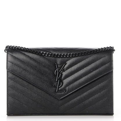 Saint Laurent Grain De Poudre Matelasse Chevron Monogram Chain Wallet Black 1 of 8
