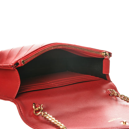 Saint Laurent Grain De Poudre Matelasse Chevron Monogram Envelope Chain Wallet New Red 5 of 7