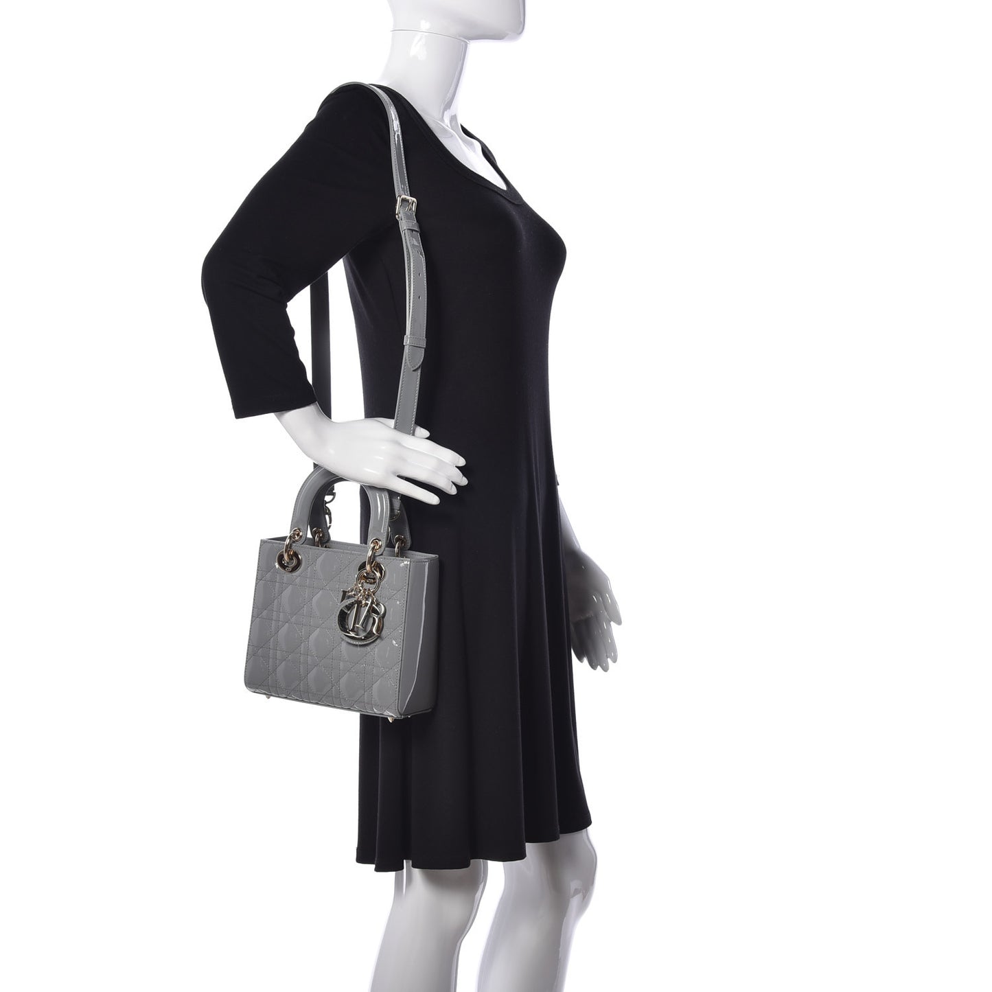 Patent Cannage Small Lady Dior Grey