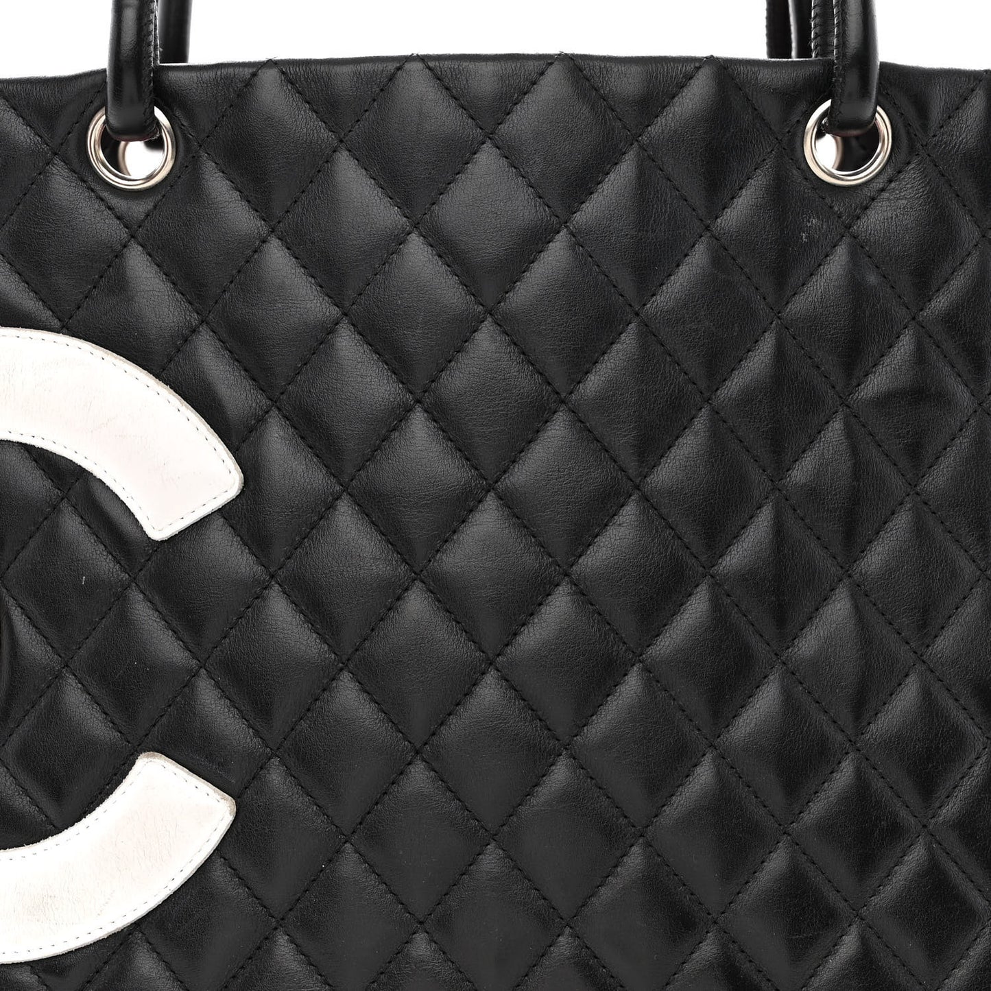 Calfskin Quilted Large Cambon Tote Black White