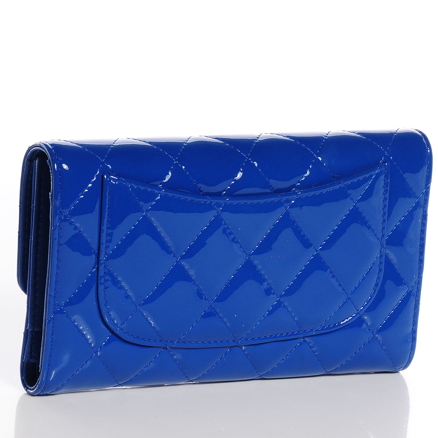 Chanel Patent Quilted Large Flap Wallet Dark Blue 3 of 10