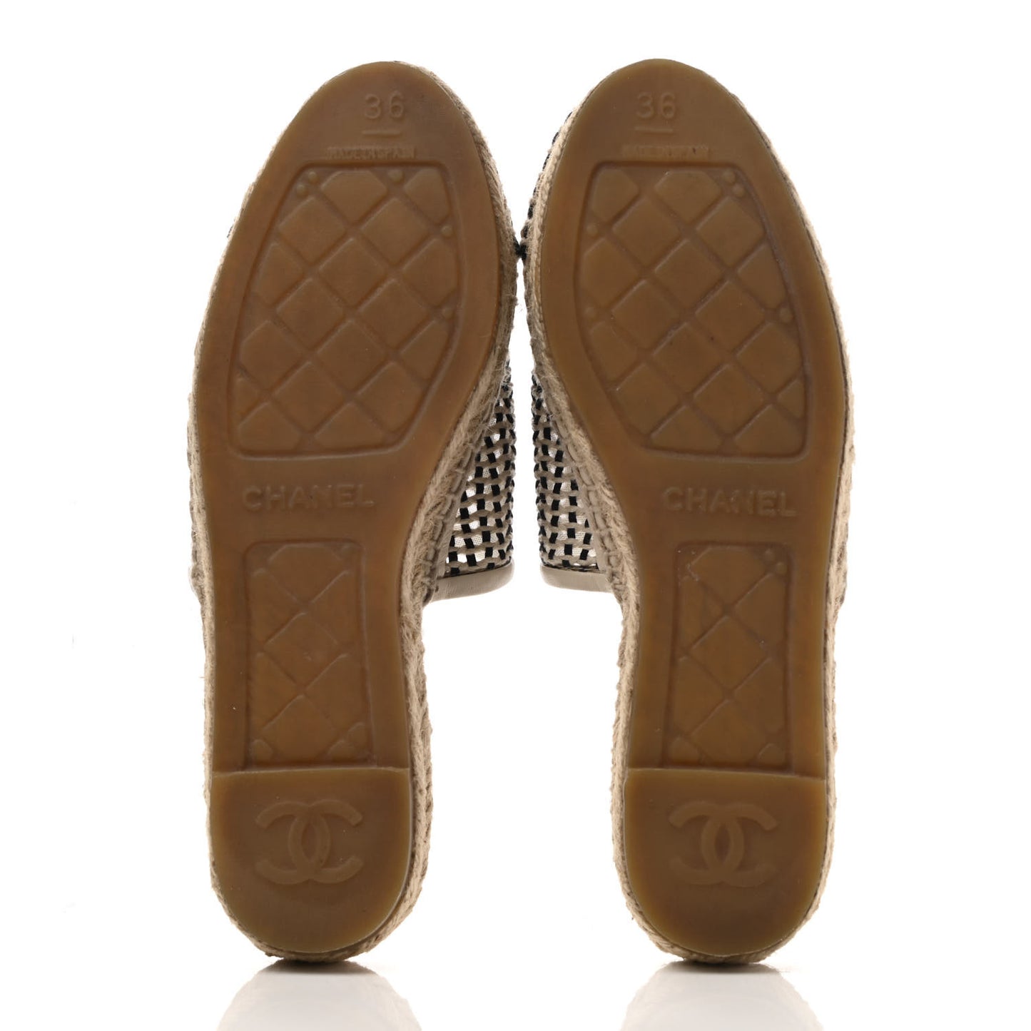 Mesh Grosgrain CC Espadrilles Mule 36 Beige Black