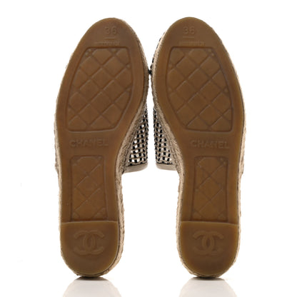 Chanel Mesh Grosgrain CC Espadrilles Mule 36 Beige Black 4 of 9