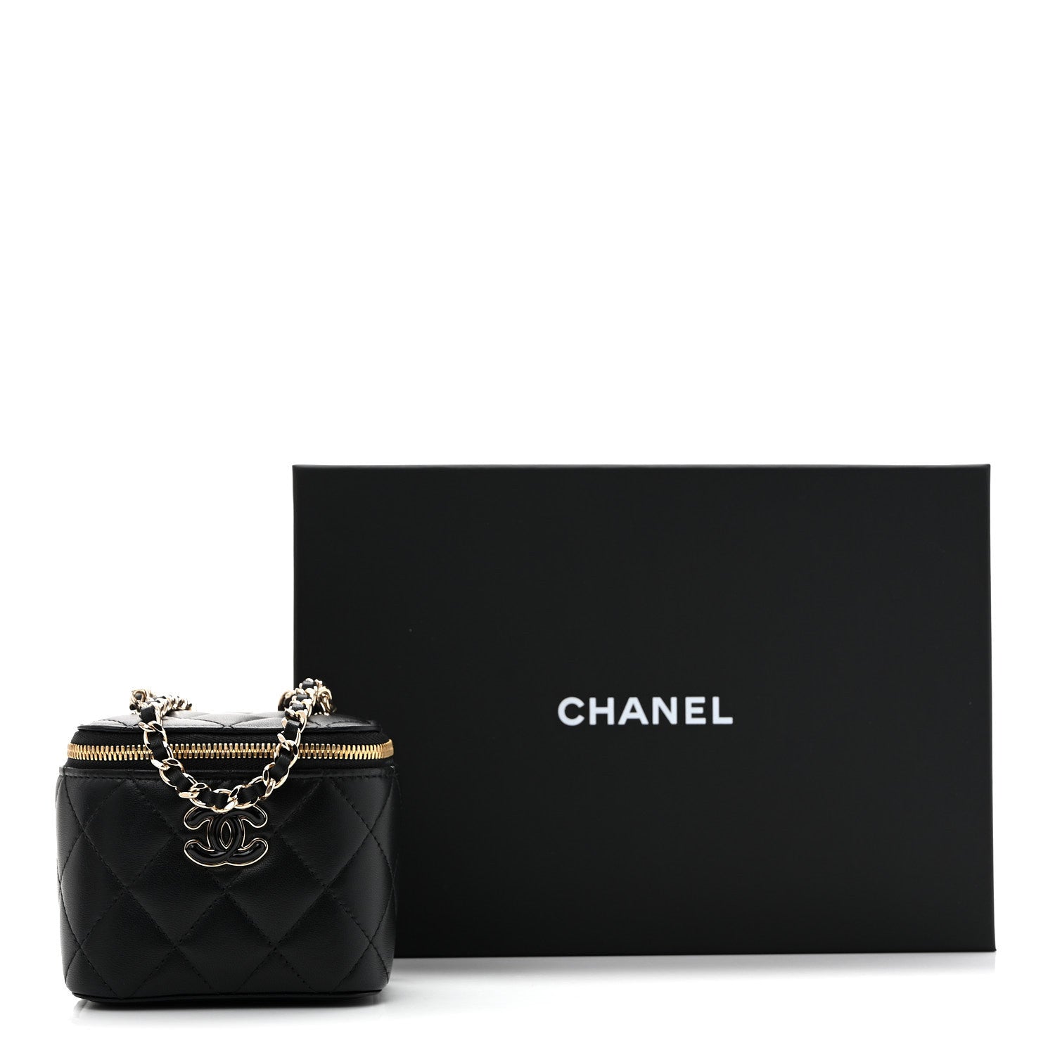Chanel Lambskin Quilted Mini Enamel Vanity Case With Chain Black 11 of 11