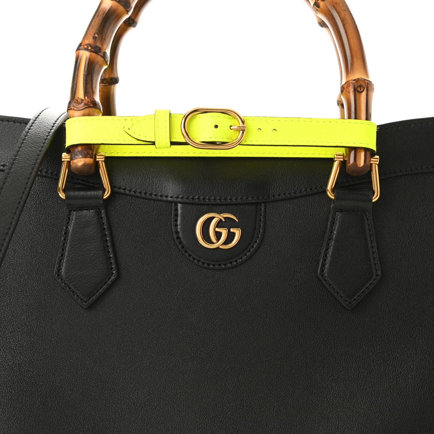 Calfskin Medium Diana Tote Bag Black Yellow Fluo
