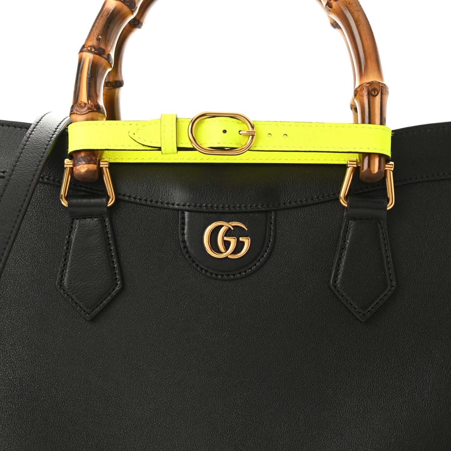 Gucci Calfskin Medium Diana Tote Bag Black Yellow Fluo 8 of 10