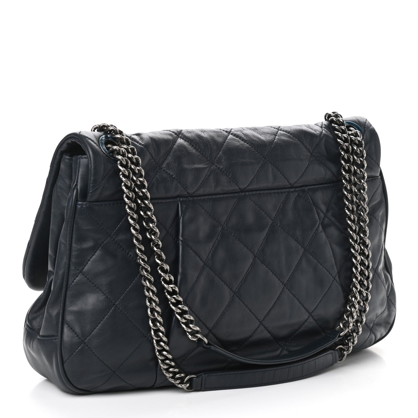 Calfskin Quilted Coco Pleats Flap Dark Navy Blue