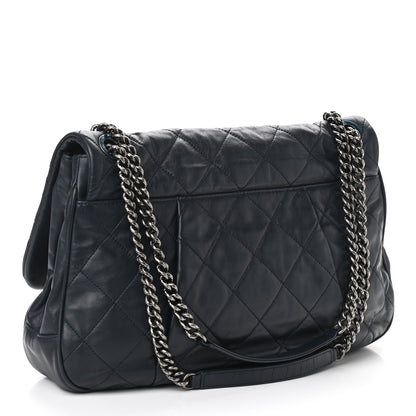 Chanel Calfskin Quilted Coco Pleats Flap Dark Navy Blue 3 of 10