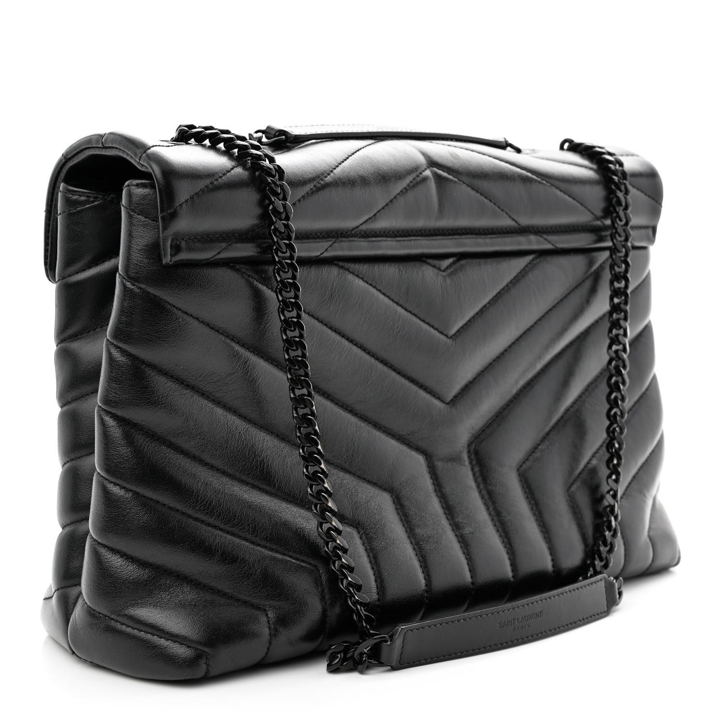 Calfskin Y Quilted Monogram Monochrome Medium Loulou Chain Satchel Black