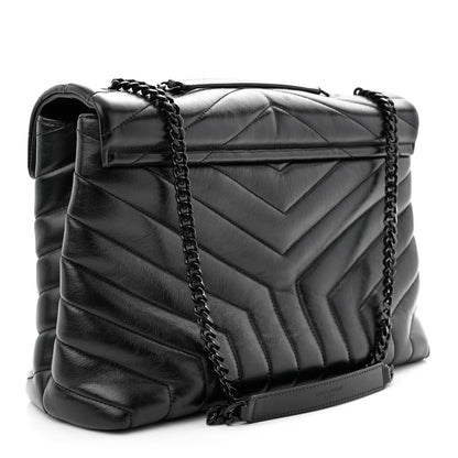 Saint Laurent Calfskin Y Quilted Monogram Monochrome Medium Loulou Chain Satchel Black 4 of 11