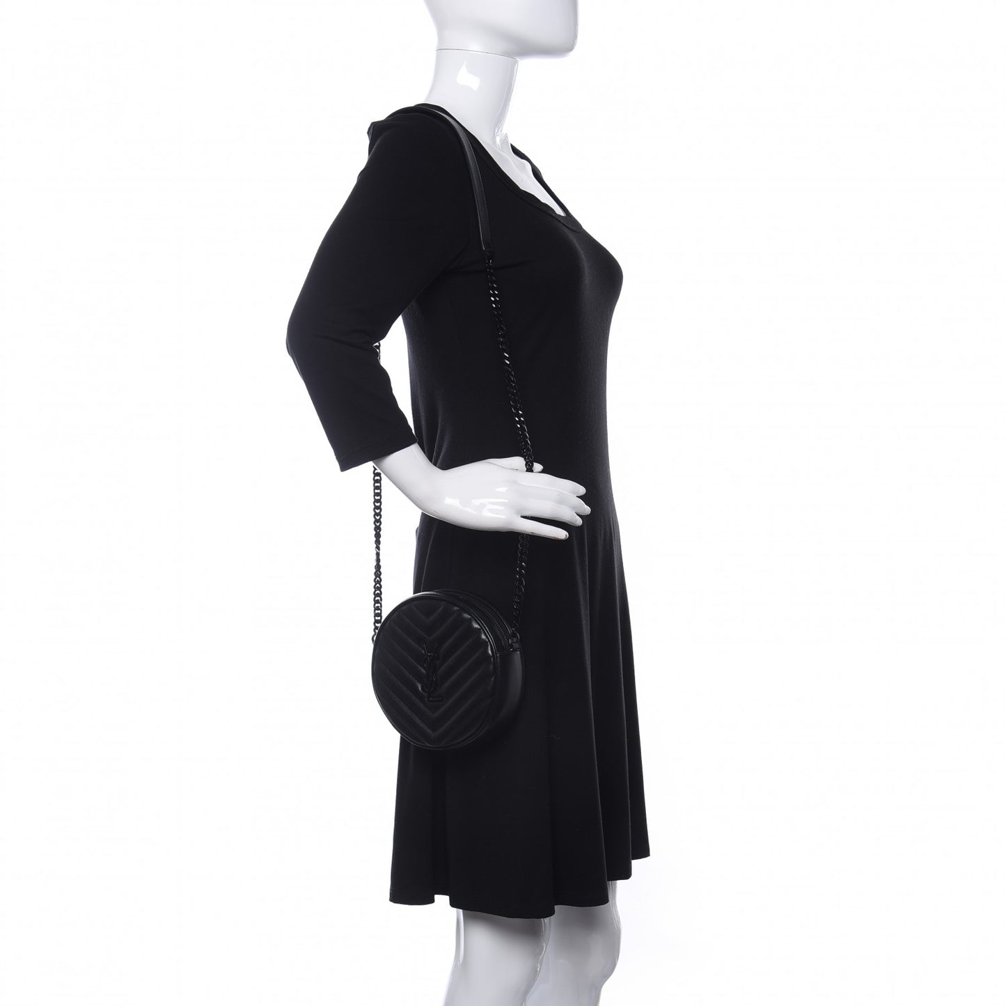 Calfskin Matelasse Chevron Round Vinyle Camera Bag Black