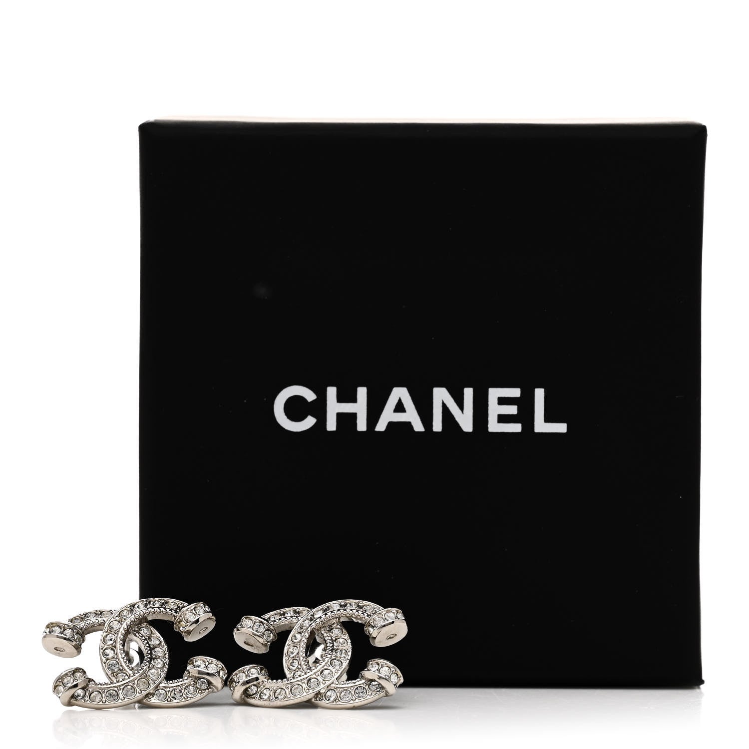 Chanel Crystal CC Earrings Silver 5 of 5