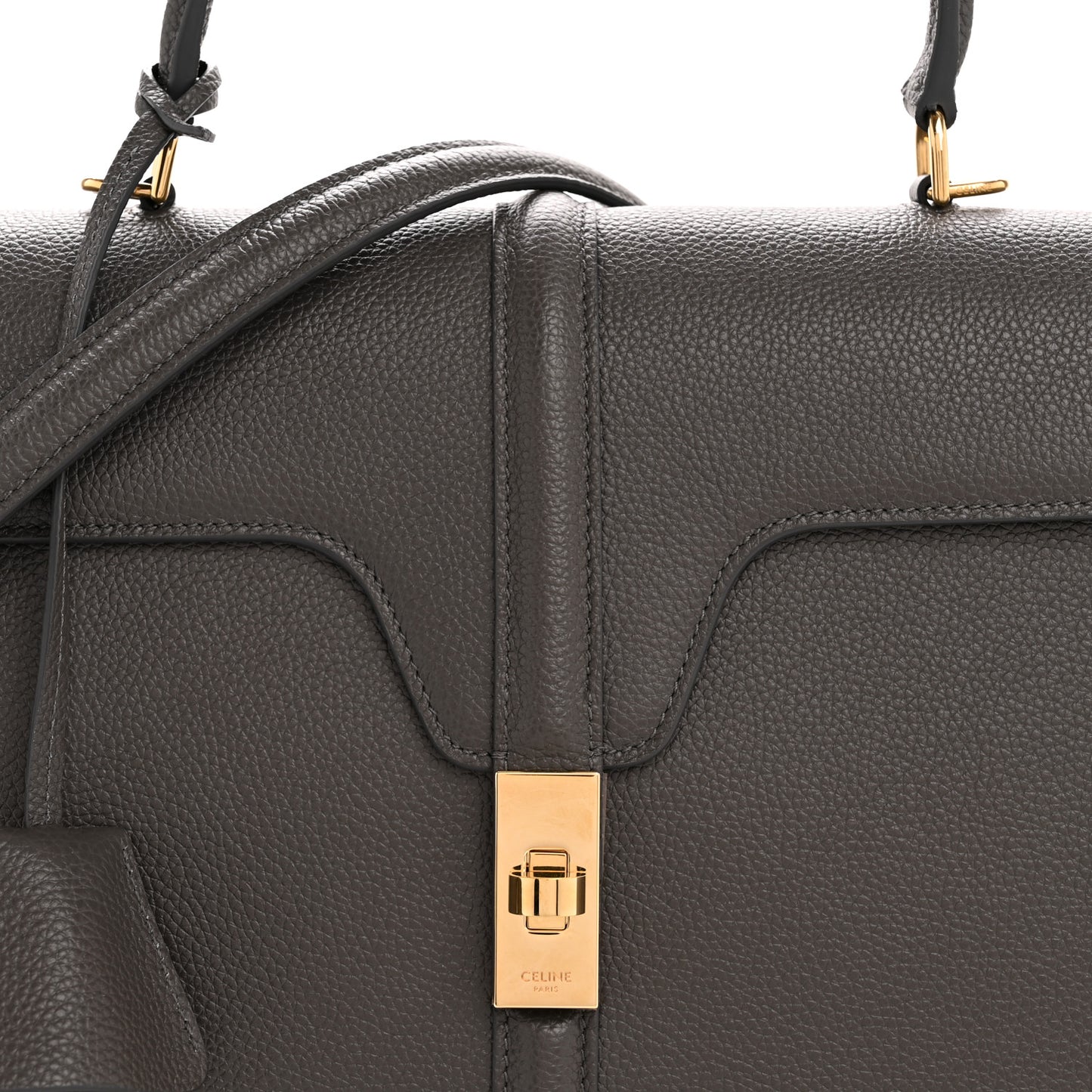 Grained Calfskin Small 16 Top Handle Bag Medium Grey