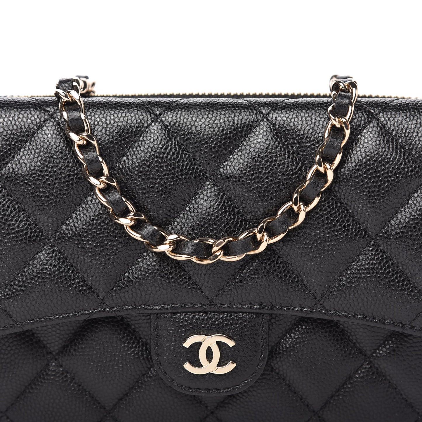 Caviar Quilted Flap Phone Holder With Chain Black