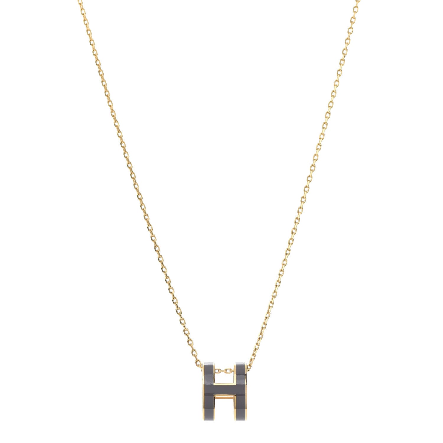 Hermes Lacquered Gold Pop H Pendant Necklace Etain 1 of 5