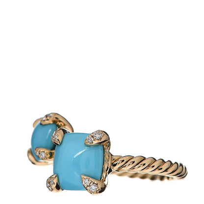 David Yurman 18K Yellow Gold Diamond Turquoise Chatelaine Bypass Ring 50 5.5 2 of 4