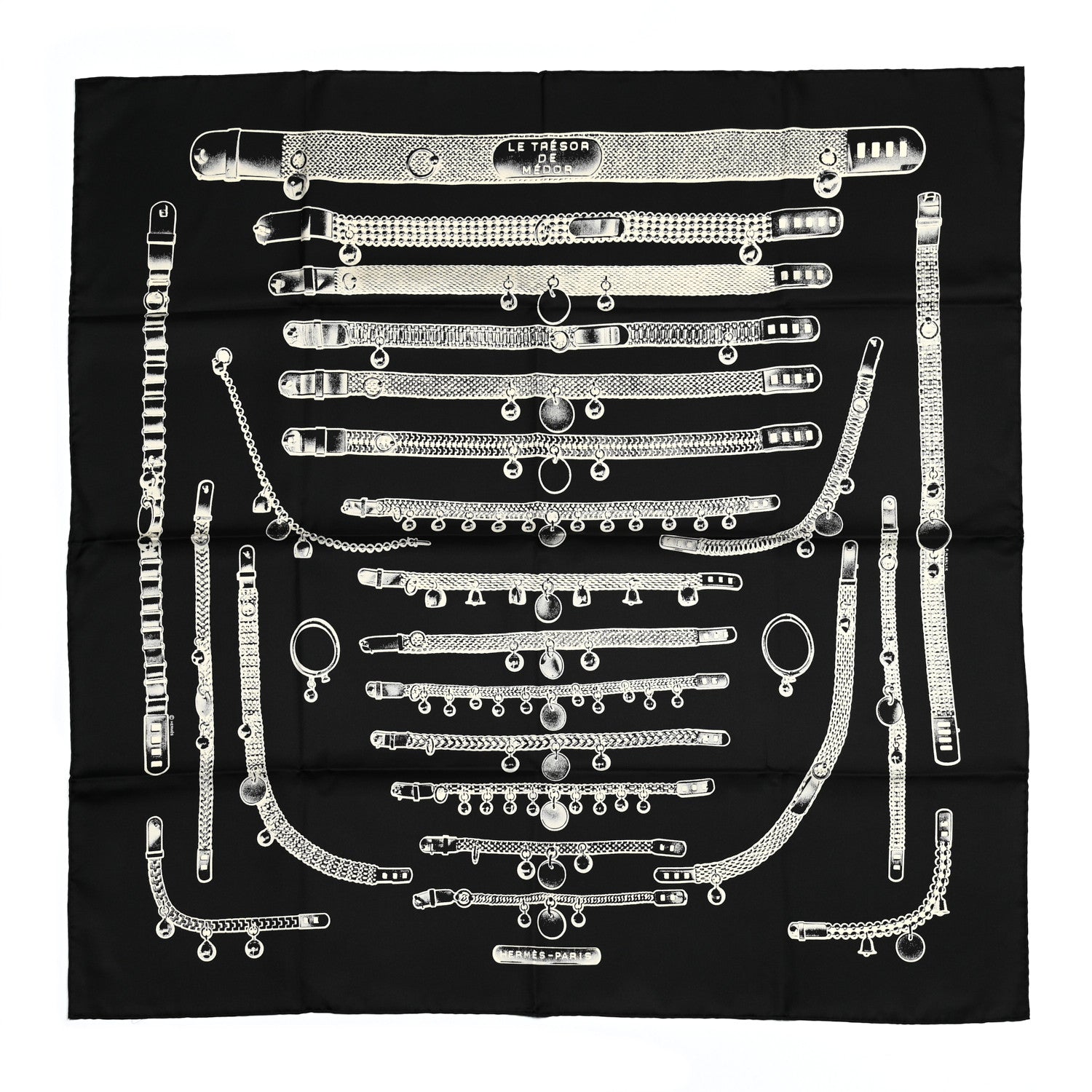 Hermes Silk Le Tresor De Medor Scarf 90 Black Creme 1 of 5