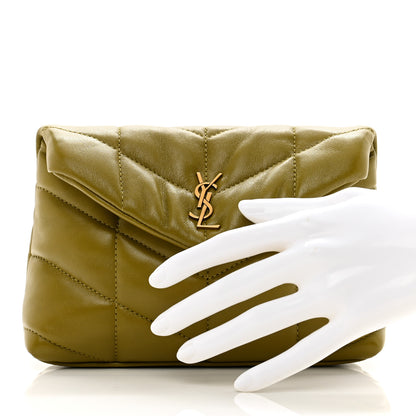 Saint Laurent Lambskin Monogram Loulou Puffer Pouch Clutch Olive 2 of 8