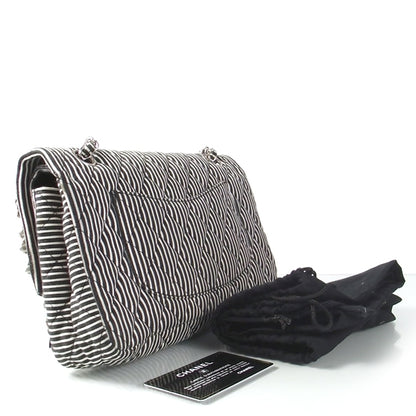 Chanel Canvas Sequin Stripe Medium Double Flap Black White 3 of 9