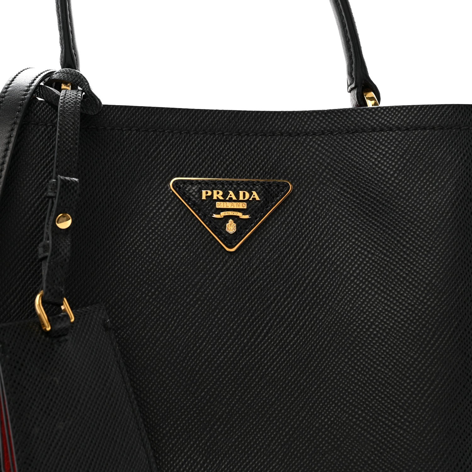 Prada Saffiano Cuir Medium Panier Bucket Bag Black Fuoco 1863189