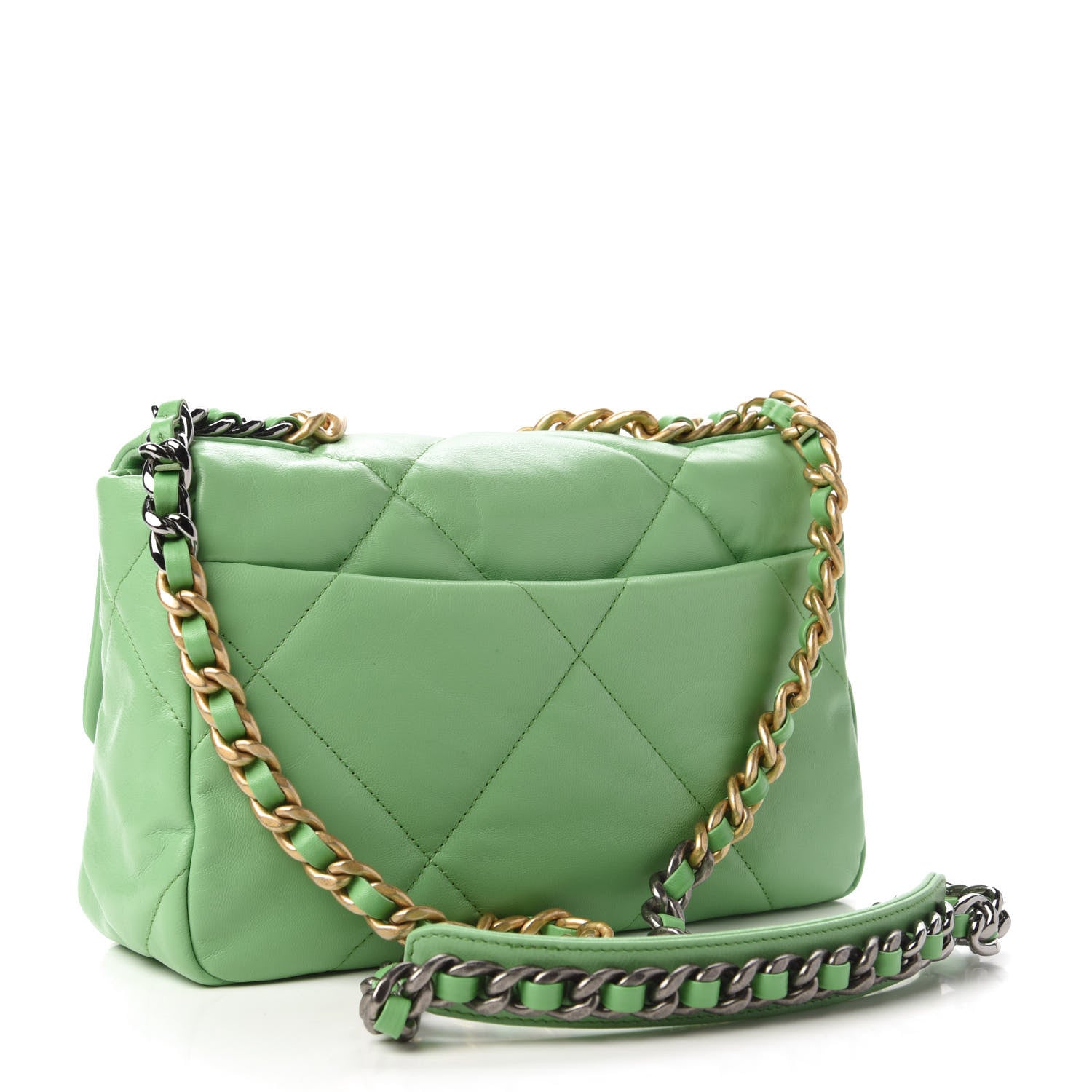 Chanel Goatskin Quilted Medium Chanel 19 Flap Light Green 3 of 10