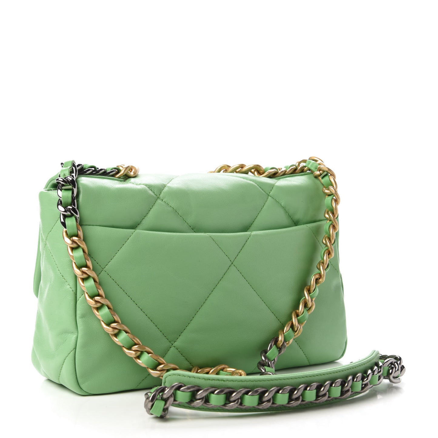Goatskin Quilted Medium Chanel 19 Flap Light Green