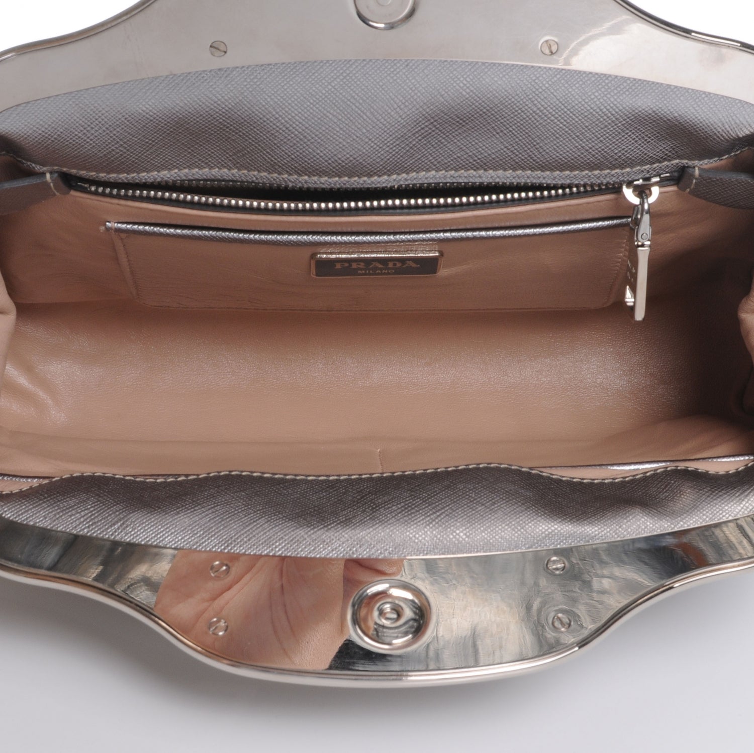 Prada Saffiano 50s Car Clutch Silver 6 of 10
