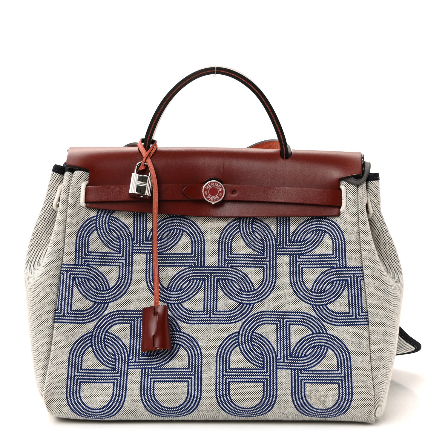 Hermes H Plume Canvas Vache Hunter Horseshoe Laque Circuit 24 Herbag Zip Retourne 31 Bleu Indigo Ecru Rouge H 1 of 10