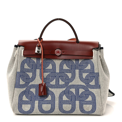 Hermes H Plume Canvas Vache Hunter Horseshoe Laque Circuit 24 Herbag Zip Retourne 31 Bleu Indigo Ecru Rouge H 1 of 10