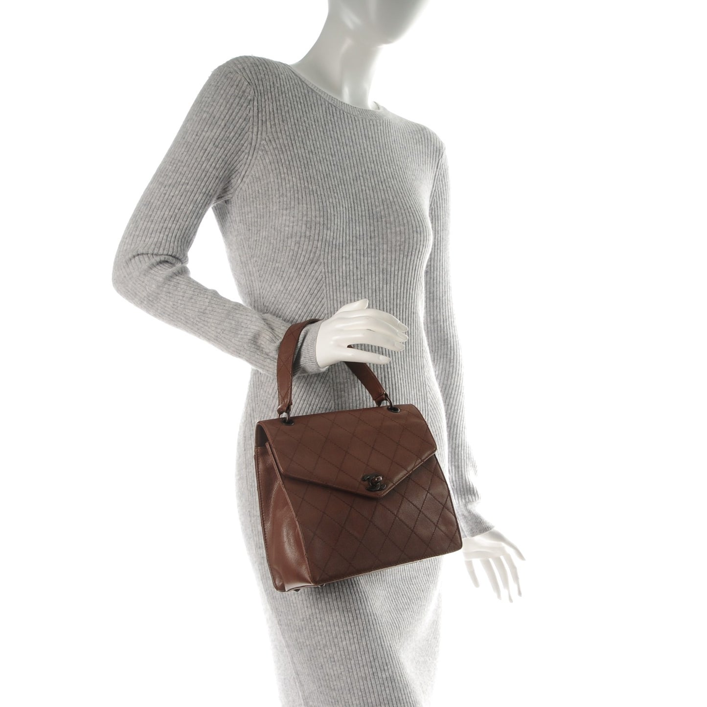Caviar Flap Top Handle Bag Brown