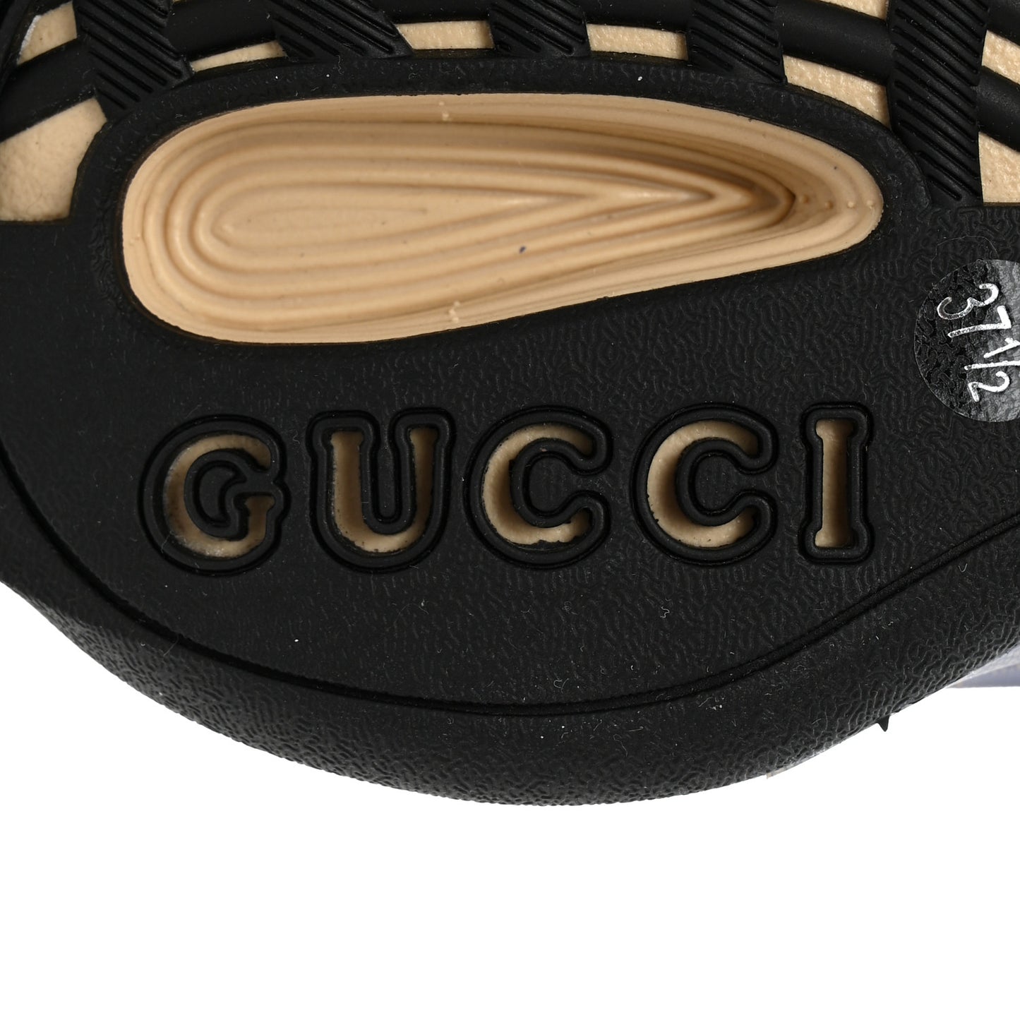 Ultralight Plume Calfskin Monogram Printed Womens Gucci Run Sneakers 37.5 Beige Blue